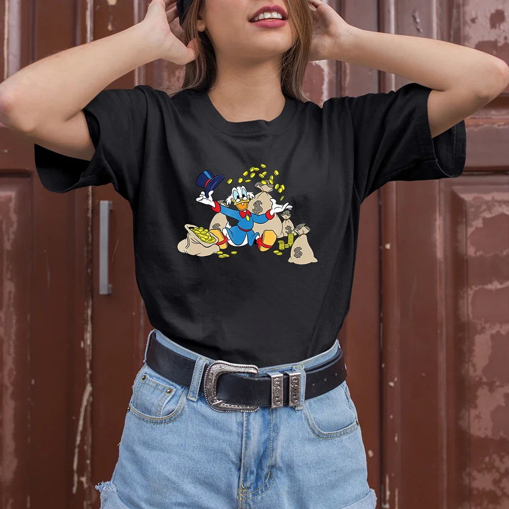 Harajuku Fashion Women T-Shirts Disney Cartoon Scrooge McDuck Print High Street Casual Round Neck Short Sleeve Tops Tees Unisex