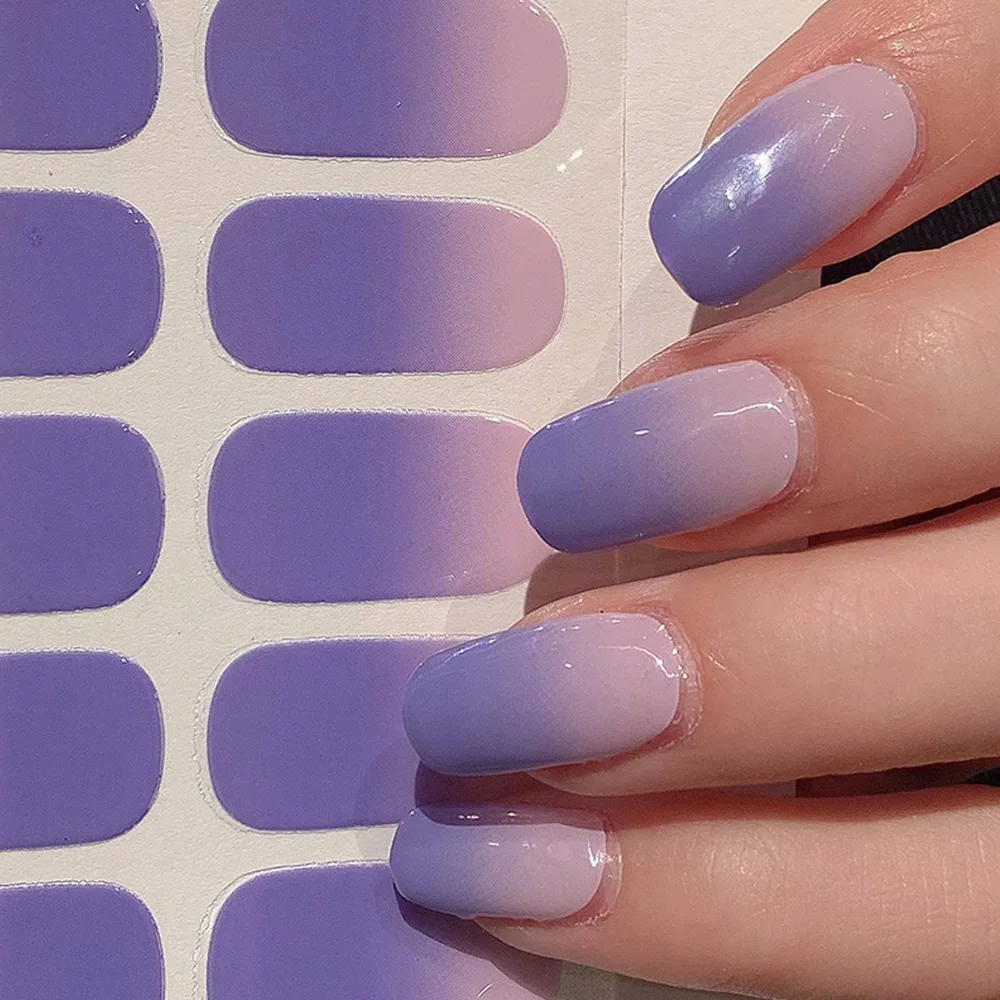 Semi-cured Gel Nail Stickers Solid Color Nail Semi-baked Tips Full Paste Nail Decals UV Lamp Need