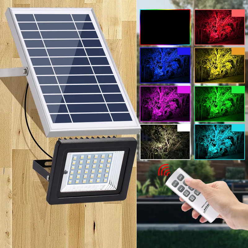 Aluminum 5050 LED Solar Flood Light Remote Waterproof Outdoor Landscape Lighting for Street Garden Yard Park Security Wall Lamp