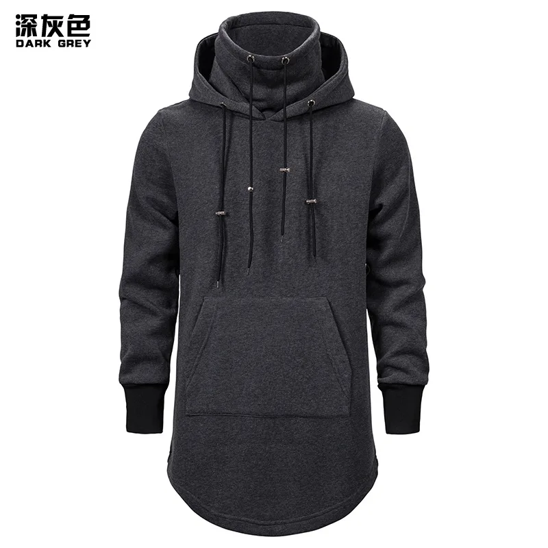 2022 new Autumn winter Trendy men's sweater dark black medium long hooded loose coat Hip Hop Style Cape Hooded Jacket WARM TOP