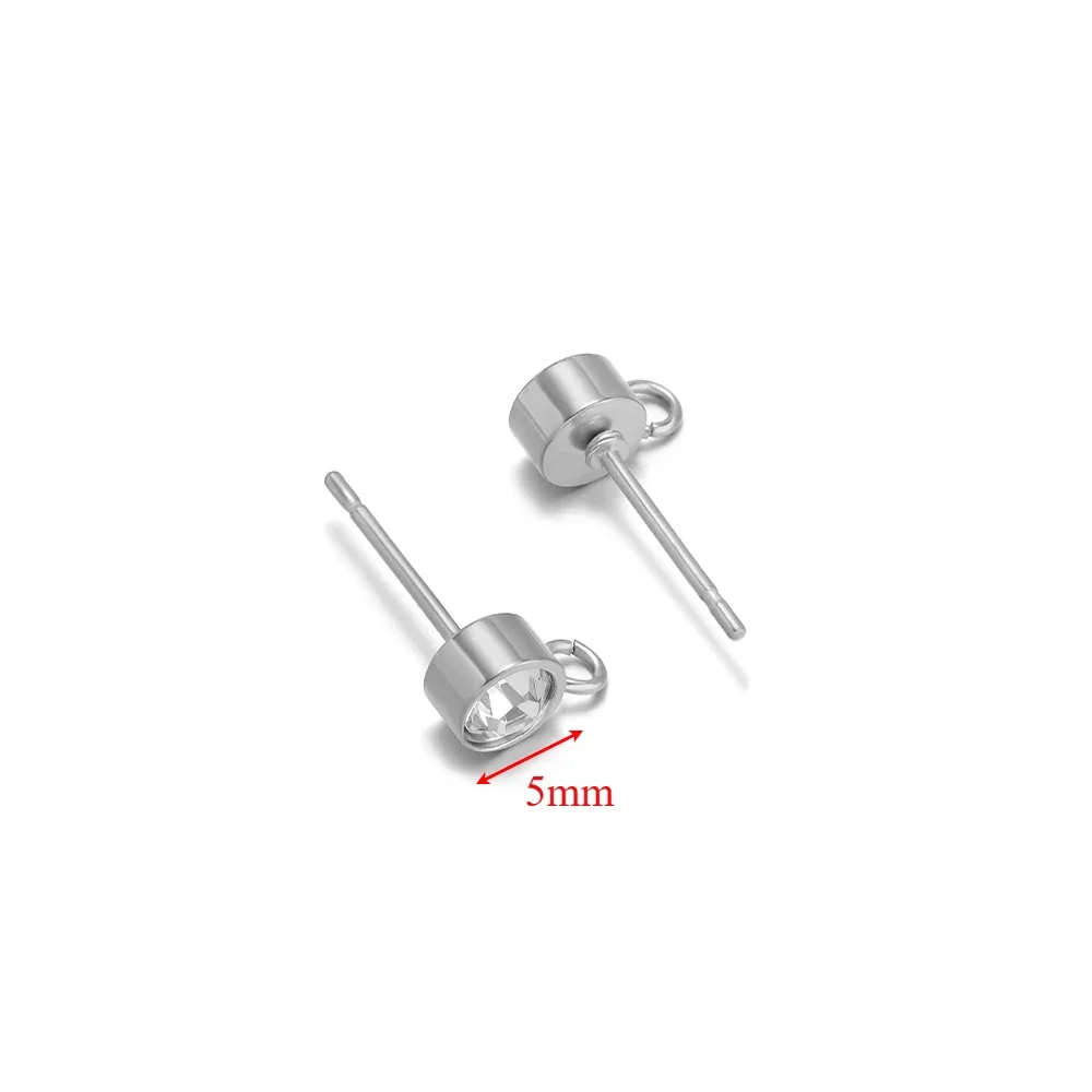 20 Stück Edelstahl Gold Farbe Zirkon Ohrstecker Post mit Haken für DIY Ohrringherstellung Schmuckzubehör Großhandel 3/4/5/6 mm