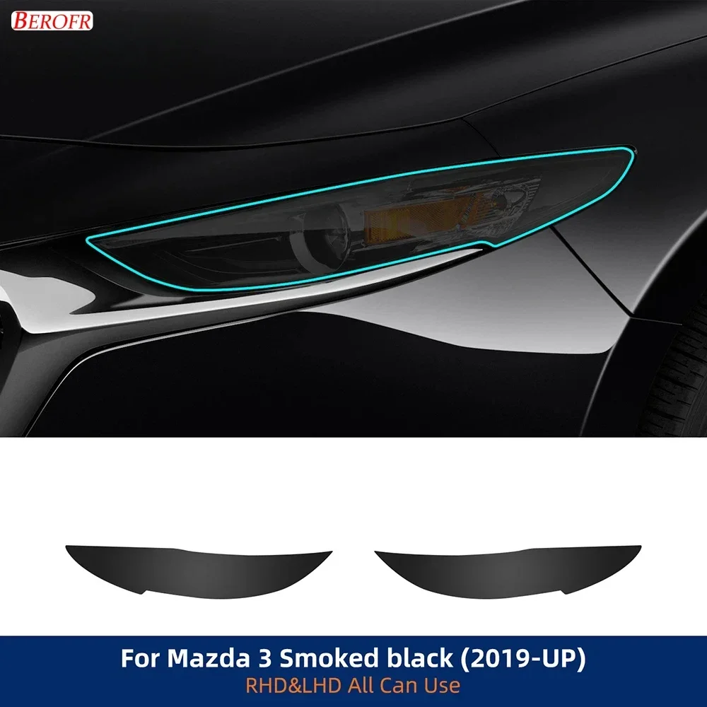Car Headlight Film for Mazda 3 2019-up Paint Protection Sticker Anti-scratch Exterior TPU PPF Transparent Smoked Black Repair