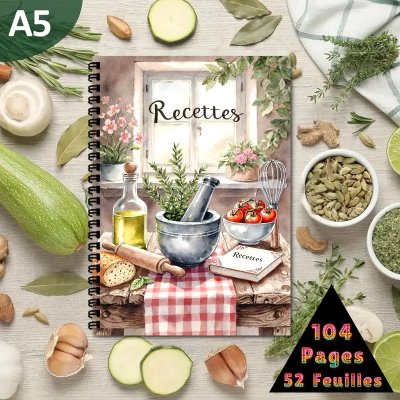 Cuaderno espiral de cocina francés A5. El libro de cocina es práctico para registrar recetas e ingredientes, lo que hace que la cocina sea más organizada.