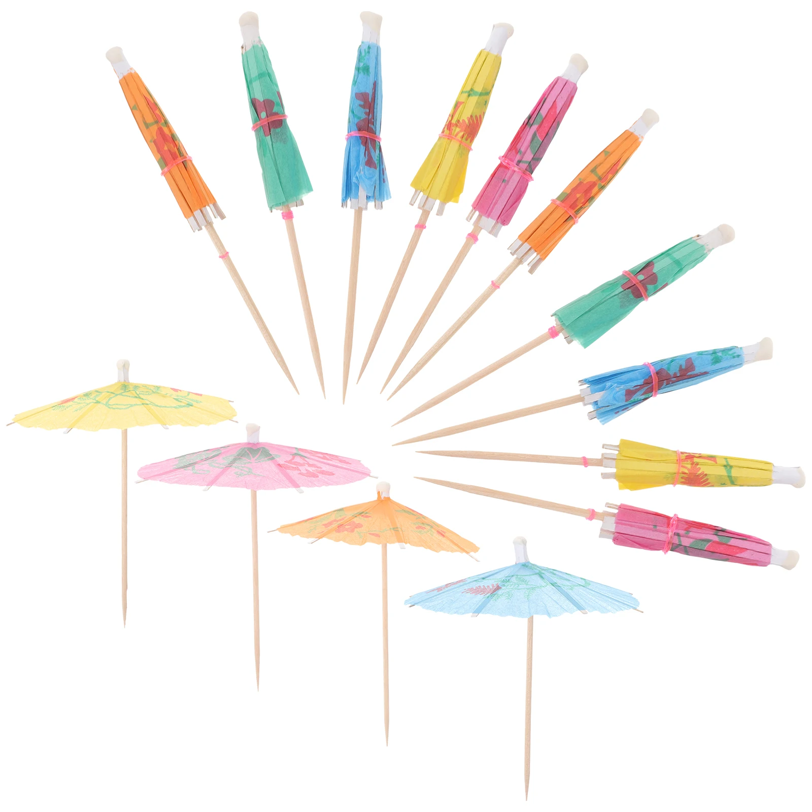 

50 Pcs Cocktail Umbrellas Drink Parasol Picks Paper Decorations Party Bar Store Eco Friendly Wooden Vivid Colors Safe