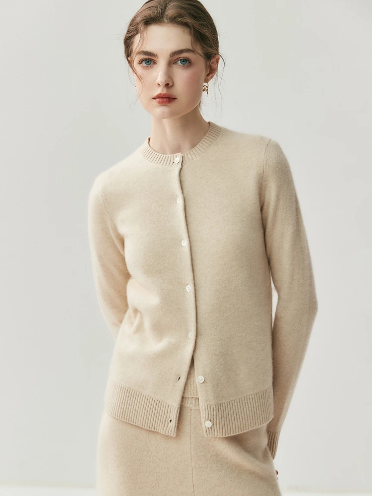 CHICUU Autumn Winter Women Thick O-neck Cardigan Basic Simple 100% Cashmere Sweater Solid Long Sleeve Cardigan Coat Knitwear