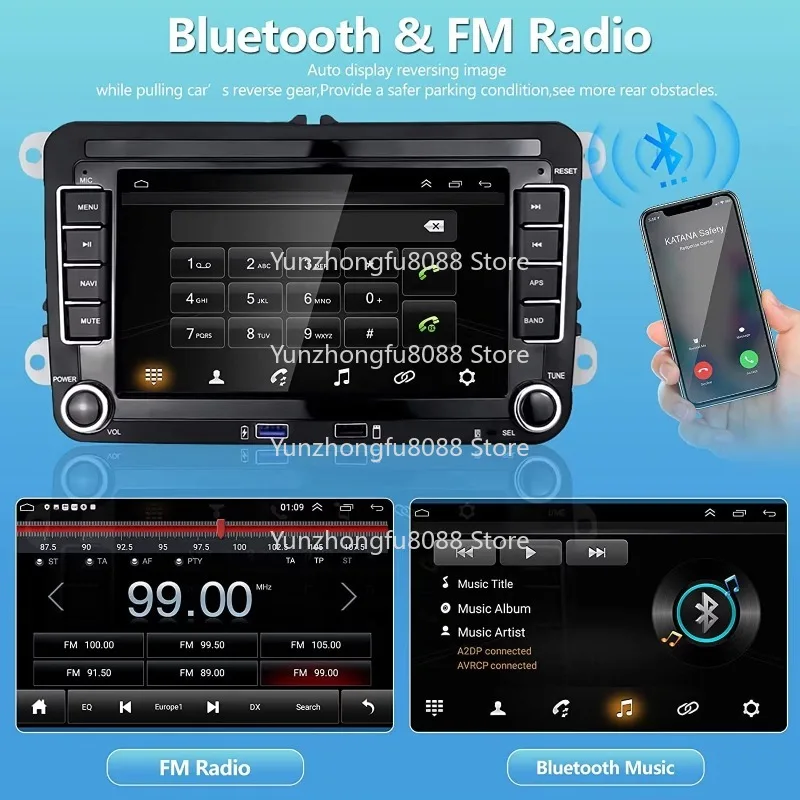 7-Inch Android Car Radio Global Positioning System Wireless HiFi RDS USB for Volkswagen