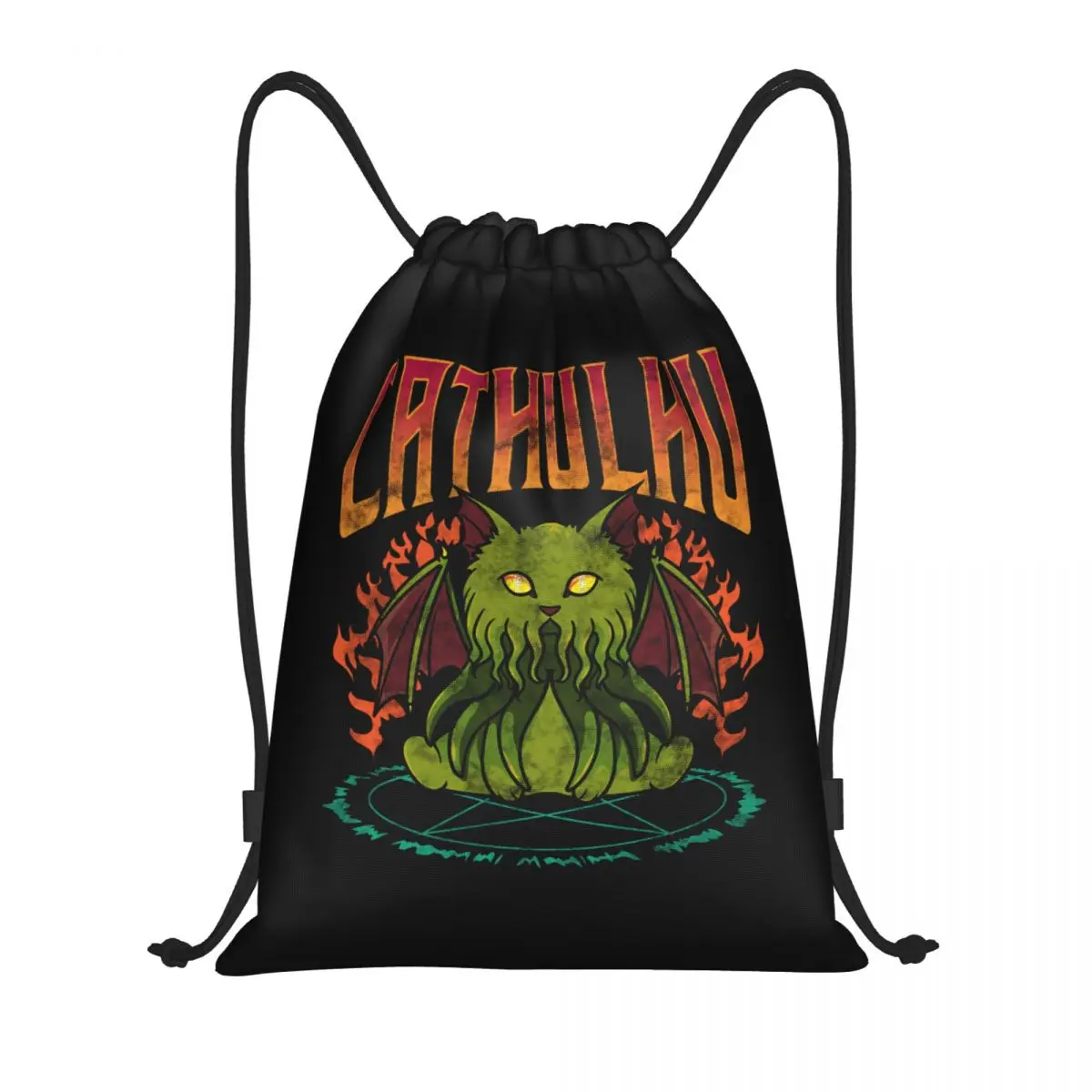 Custom Funny Cathulhu Cat Cthulhu Drawstring Bag for Training Yoga Backpacks Men Women Sports Gym Sackpack