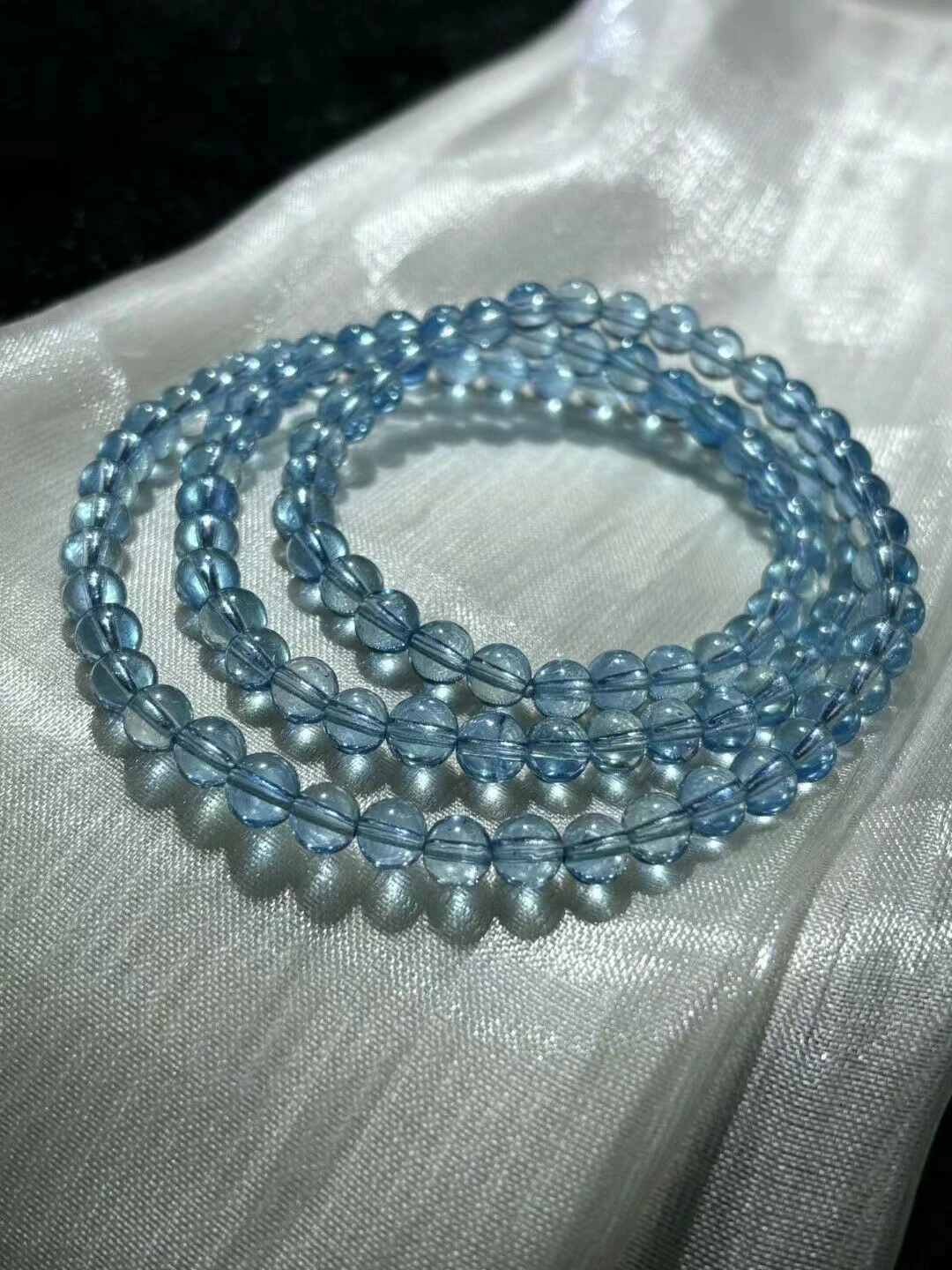 Natural Blue Aquamarine 3 Laps Clear Beads Bracelet Pendant 5.4mm Women Men Brazil Stretch Blue Aquamarine Jewelry AAAAA