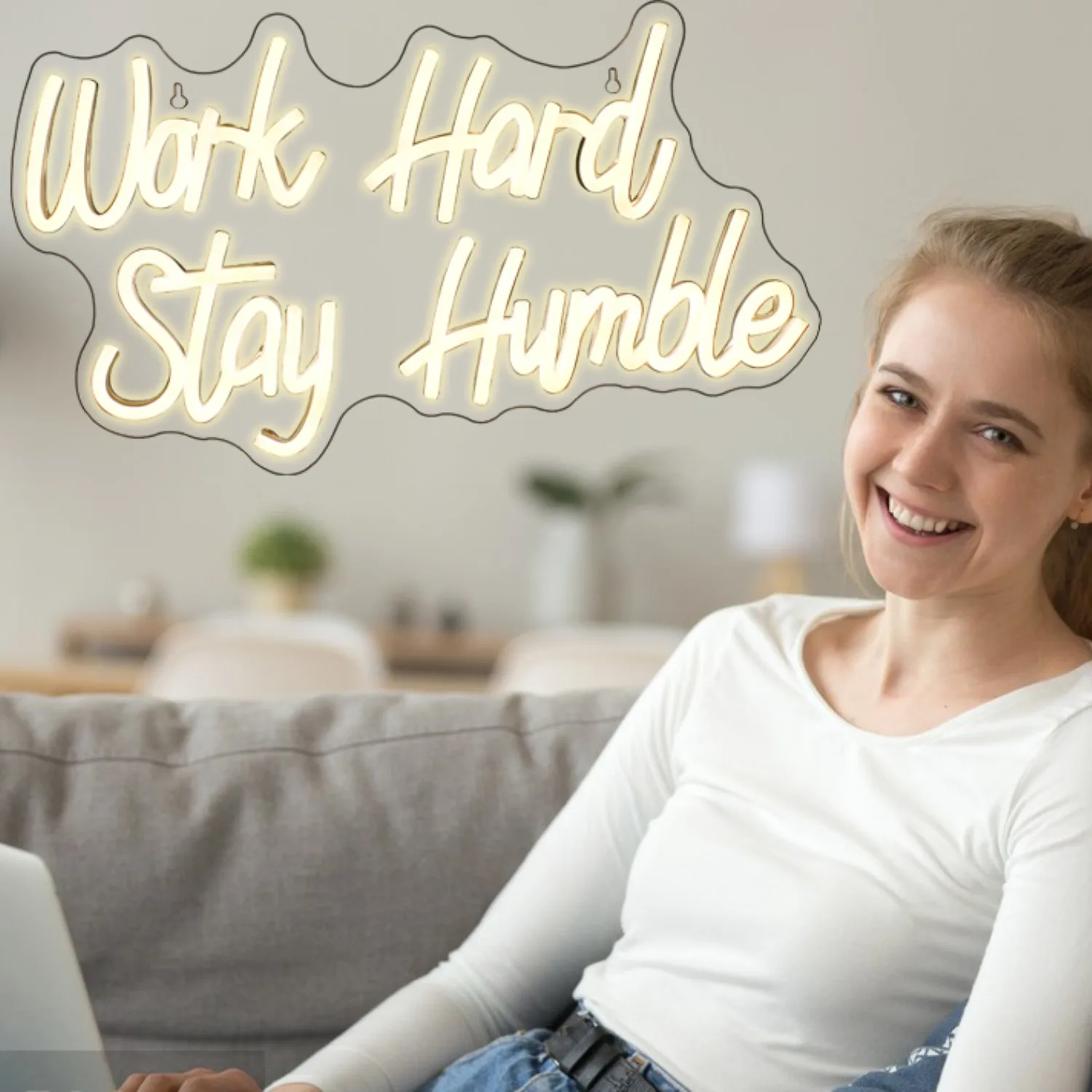 Imagem -06 - Work Hard Stay Humble Neon Sign Led Light Hustle Neon Lights para Quarto Sala Ginásio Sala de Aula Escritório Wall Decor