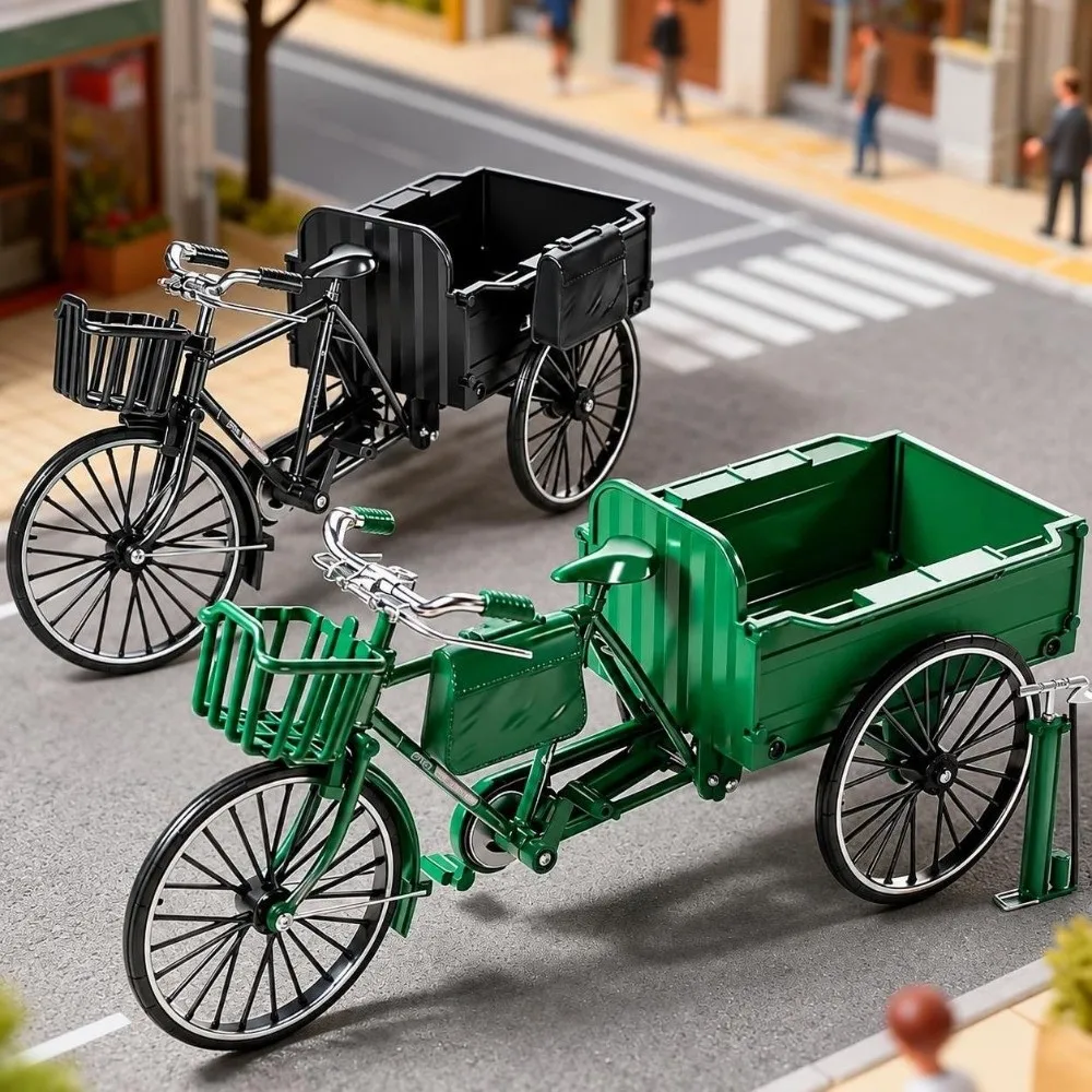 1:10 Scale Tricycle Model Kits Green Black DIY Assembly Assembly Model Tricycle Educational Toys Alloy Retro Bike Assembly Model
