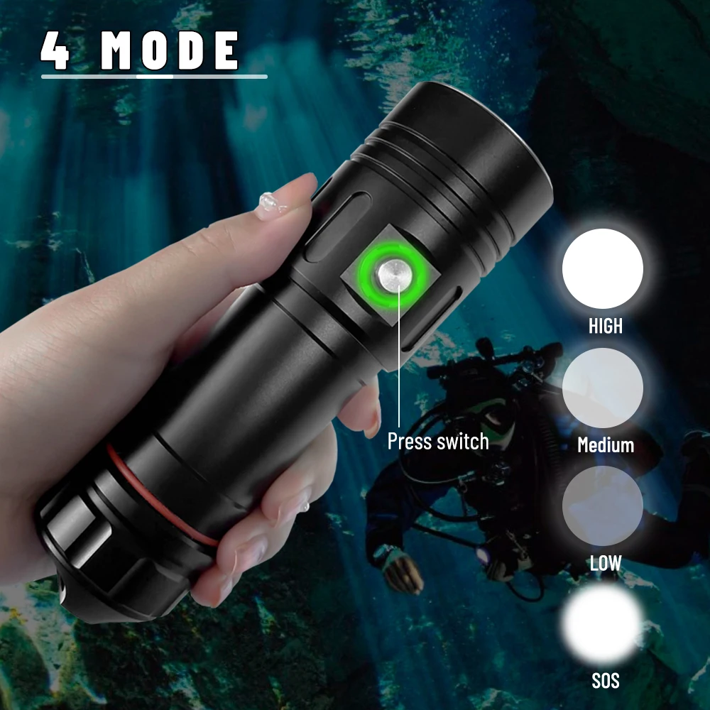 Asafee 80M Underwater Diving Flashlight P50/P70 LED 2000LM 150M Range Lantern IPX8 Waterproof Scuba Torch SOS Lamp Outdoor