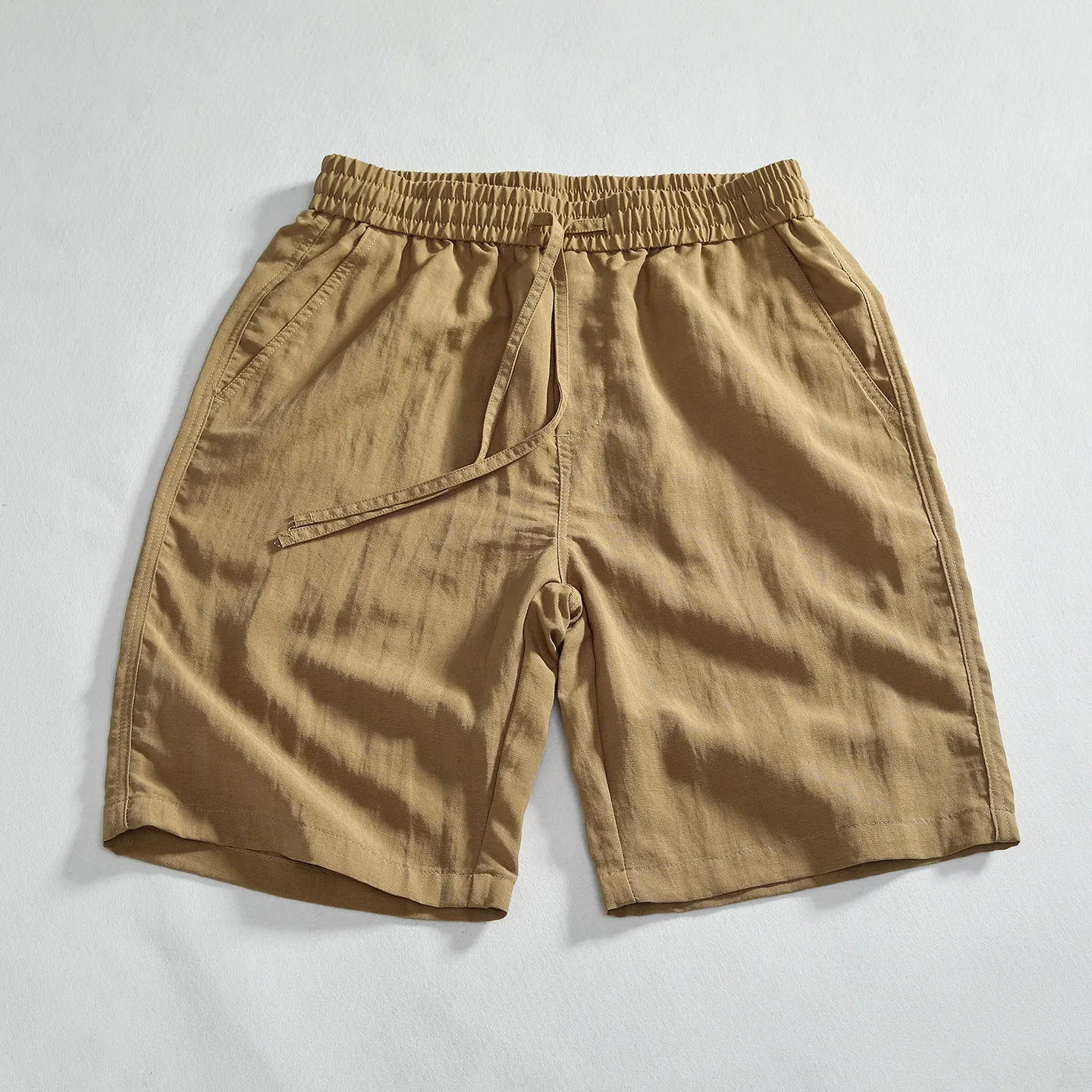 Loose cargo shorts men's summer breathable elastic waist drawstring casual simple five-quarter pants mid-pants