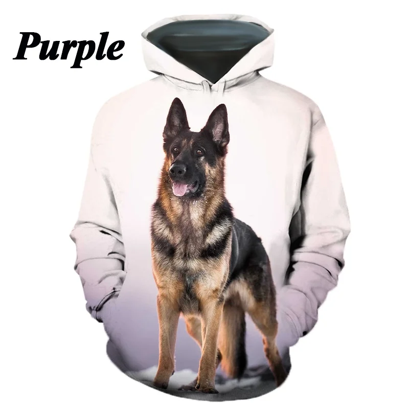 New Fashion Casual German Shepherd Animal Dog 3D Printing Men's Round Neck Hoodie Tops T-shirt Couple Hoodie