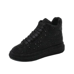 Hot Top Quality Winter Warm Fur Sneakers Sexy Women Skate Shoes New Rhinestone High Top Board Shoes Shiny Women's Casual Shoes