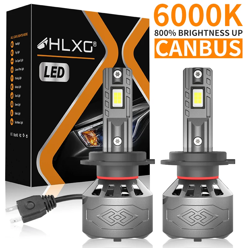 HLXG H7 Led Headlight CANBUS Plug and Play H4 H3 H1 H11 H8 H9 HB3 9005 HB4 9006 9012 H27 Turbo Car Bulb 8570 CSP Chip 2Pcs 12V