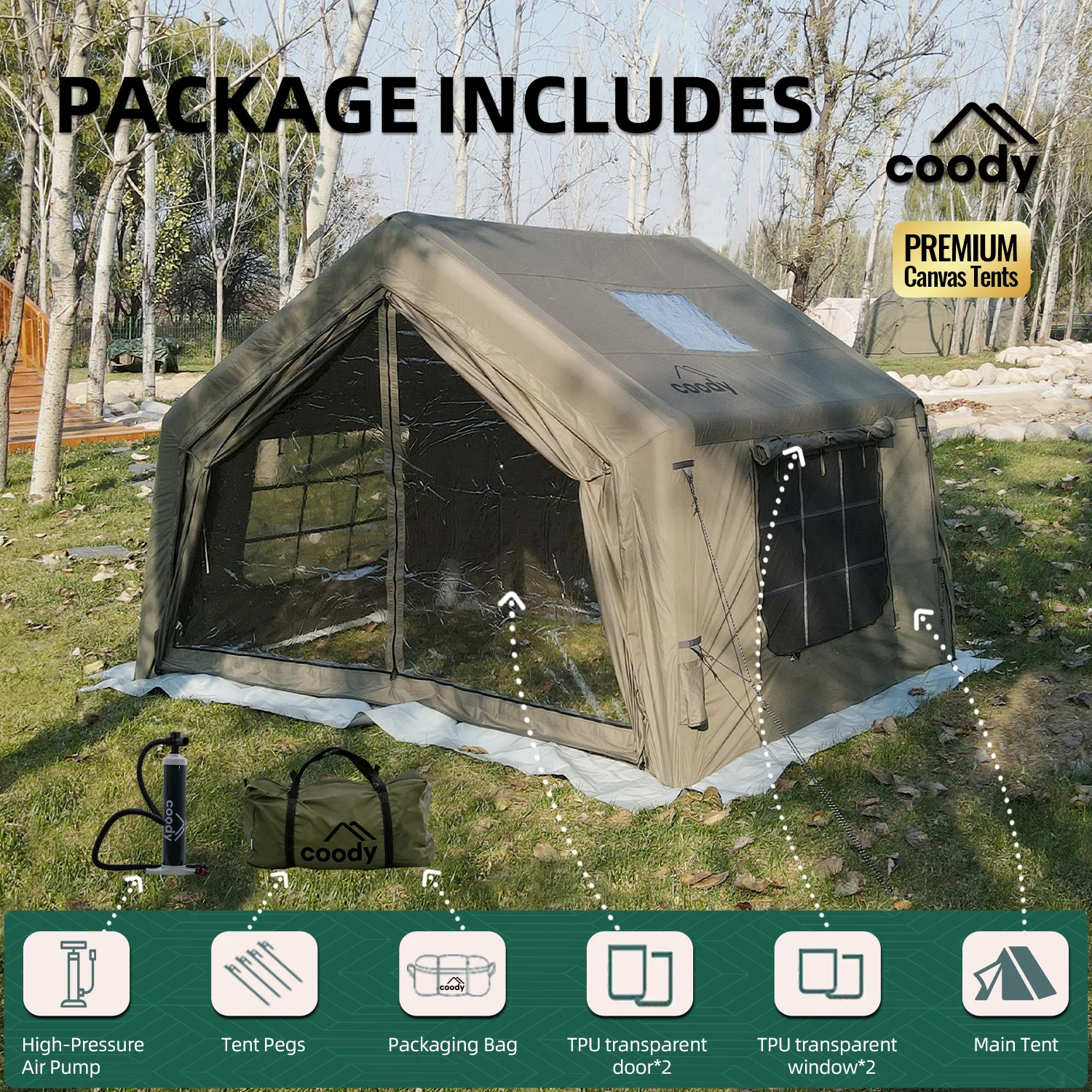 

9.0 Air Tent-Army Green Camping Small Outdoor Family Easy Set Up Portable Outdoor Foldable Inflatable Tents