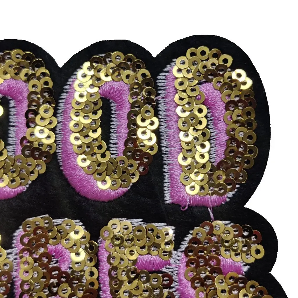 GOLD SEQUINED GOOD VIBES Clothes PATCHES Applique BADGES For Jackets DIY Badge Sewing Accessory 3D LETTER GOODVIBES