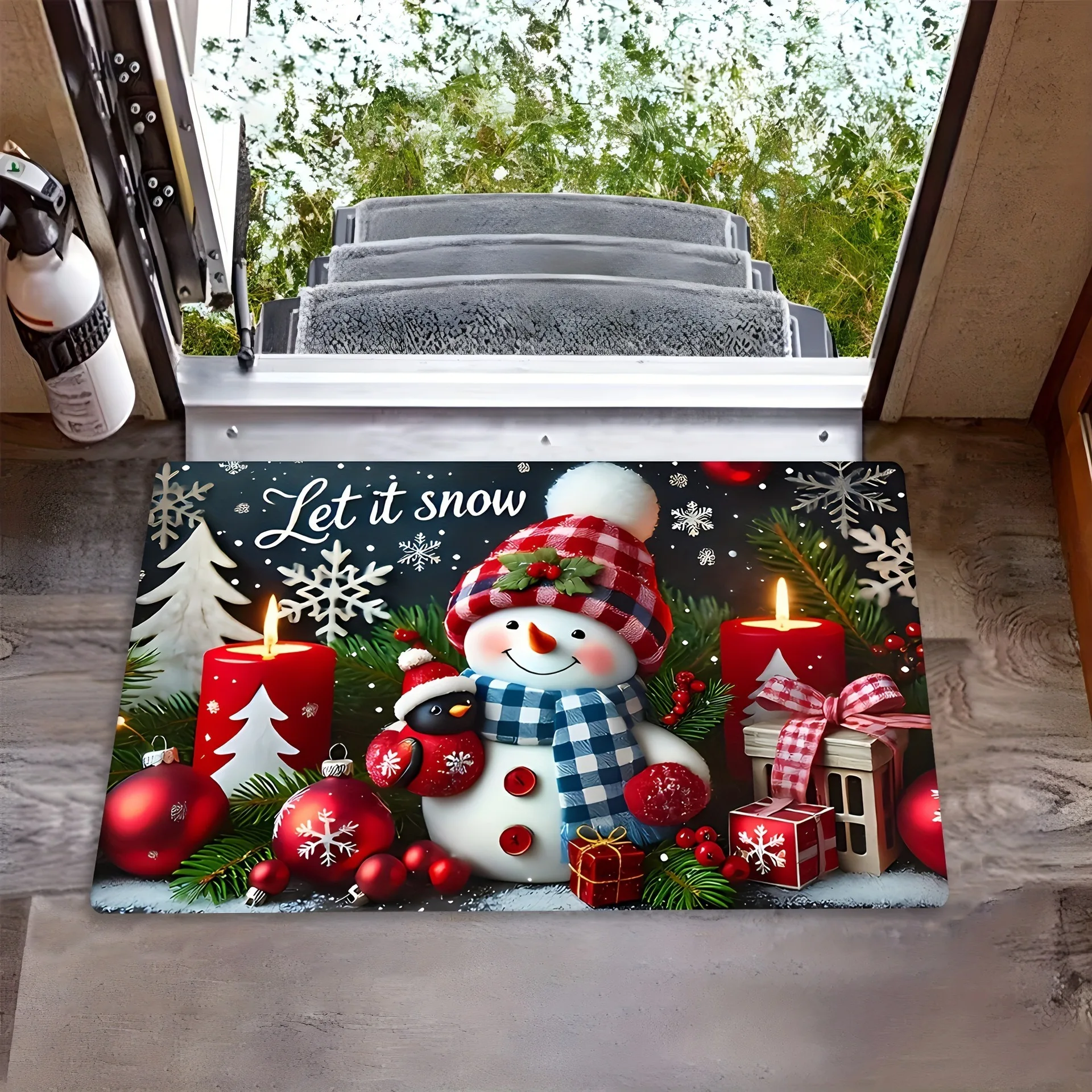 Let It Snow Xmas Design Washable Floor Mat Decorative Door Rug Perfect For Indoor Outdoor Entryway Welcome Accent