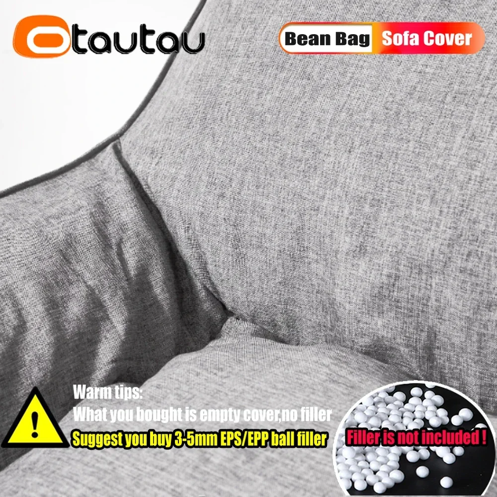 OTAUTAU Adults Thick Cotton Linen Bean Bag Cover Without Filler Floor Sofa Couch Armchair Lazy Beanbag Chair with Ottoman SF159