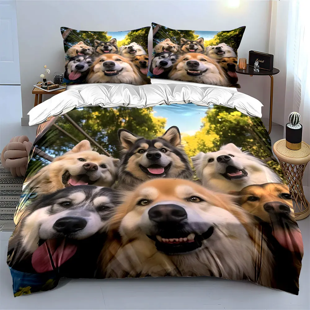 Dogs' Happy Group Photo Pattern Duvet Cover Set Digital Print Colorful Polyester Bedding with Zipper Closur for kids gifts