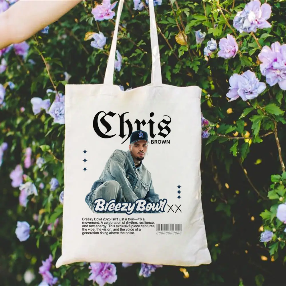 Chris Brown Breezy Bowl Xx 2025 Tour Canvas Tote Bags Artistic Print Handmade Eco Friendly Personalized Green Living shoulder