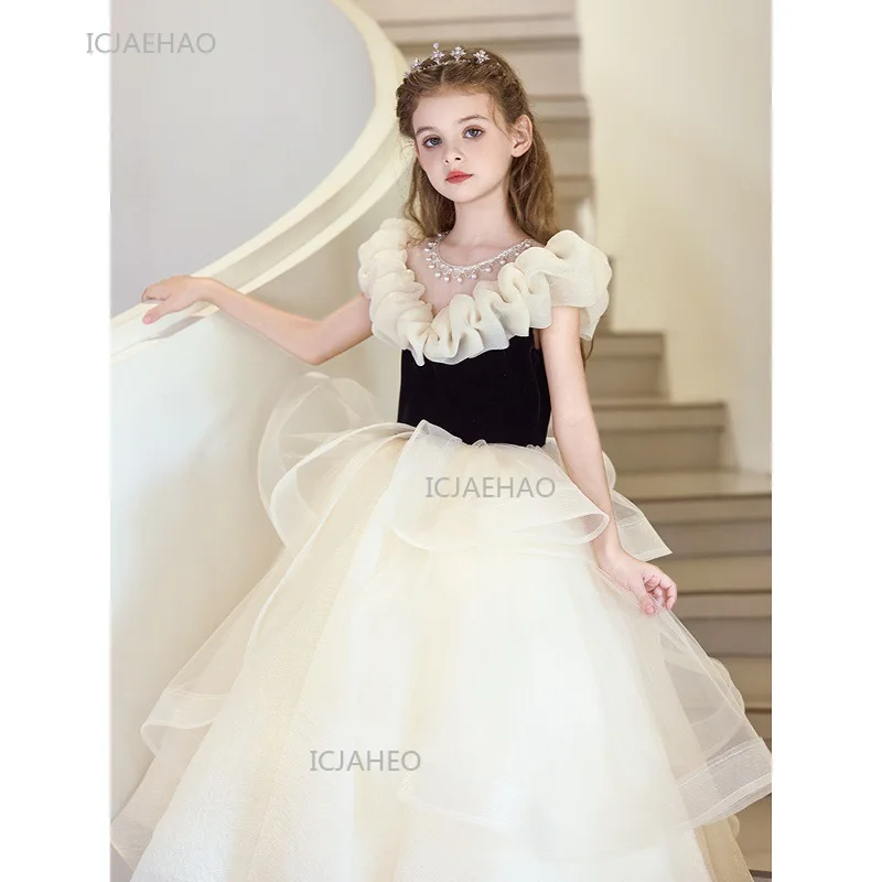 2025 Wed Dress Vestido Children Girls Birthday Princess Dresses Costumes Matching Kids Pageant Host Piano Performance Outfits