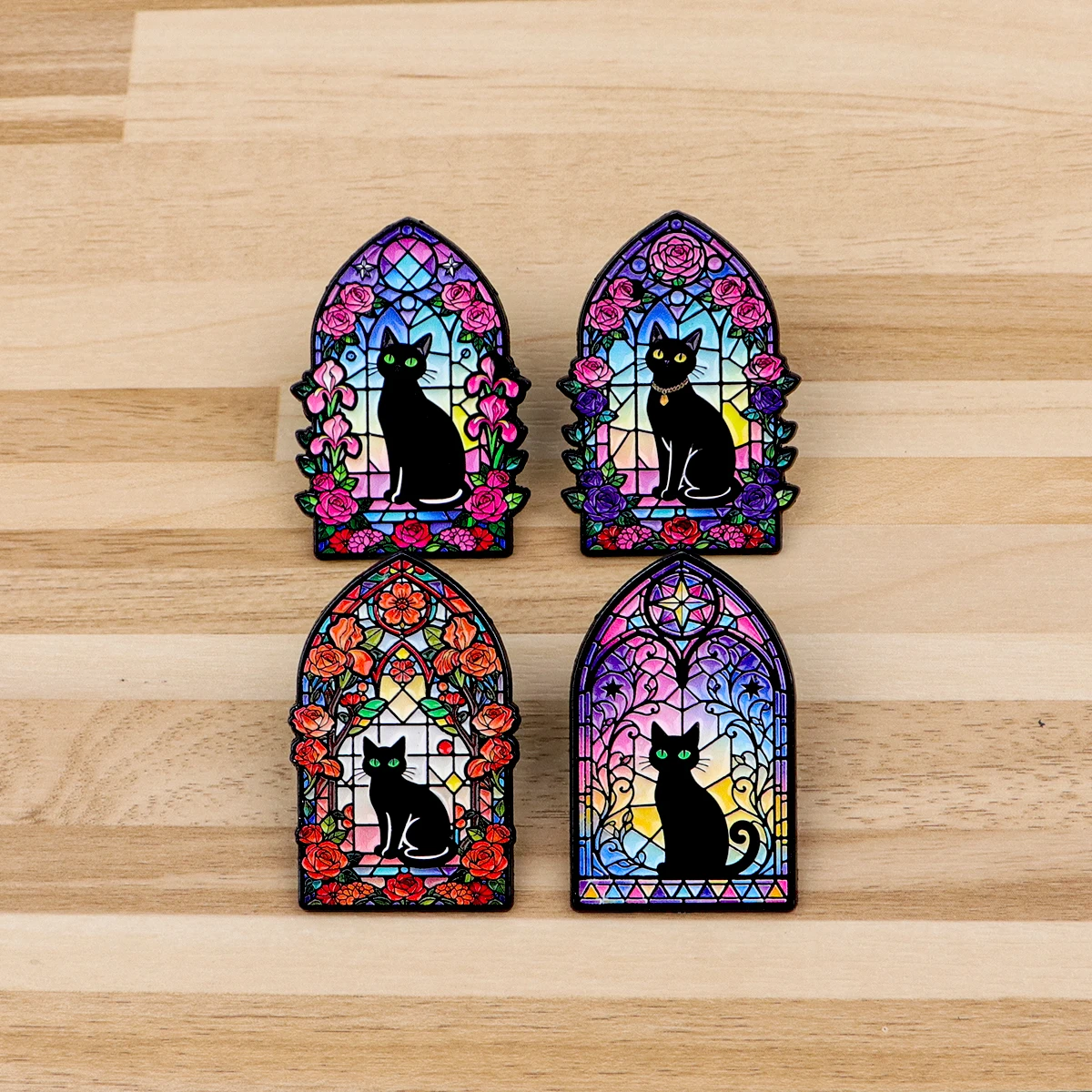 Stained Glass Window Black Cat Enamel Pins Animals Brooch Lapel Pin Badge on Backpack Clothing Accessories Fashion Jewelry Gifts