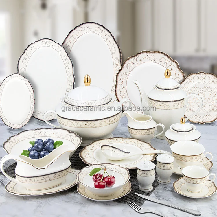  Ceramic Good Quality Dinnerware Set Plate Bowl Mug Fine Bone China Porcelain Hand Painted Dinner Set