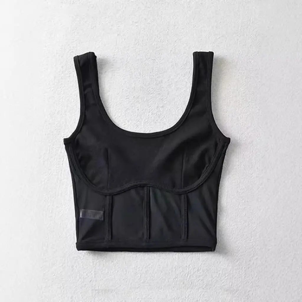 

Women's U-Neck Fishbone Label Mesh Splicing Vest European American Style Spring Summer Elastic Slim Fit Backless Bottoming Vest