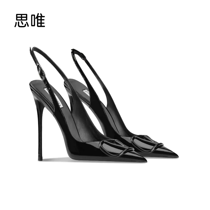 

Black patent leather V-buckle with edge buckle sandals women's 2025 new thin heel pointed light mouth commuter high heels