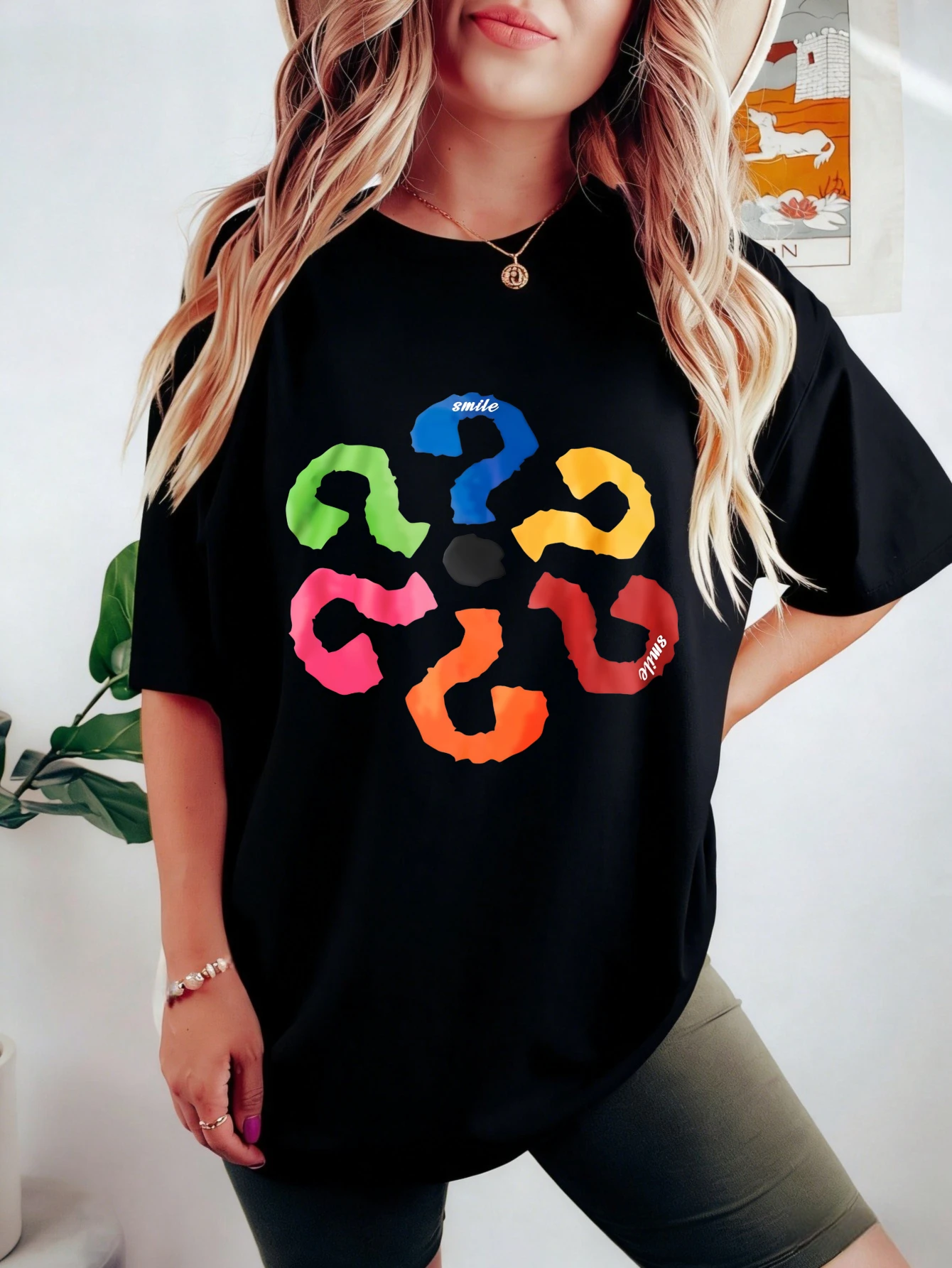 

Женская хлопковая футболка оверсайз с забавным принтом в виде знака вопроса, летняя повседневная уличная одежда, с коротким рукавом, подарок для нее