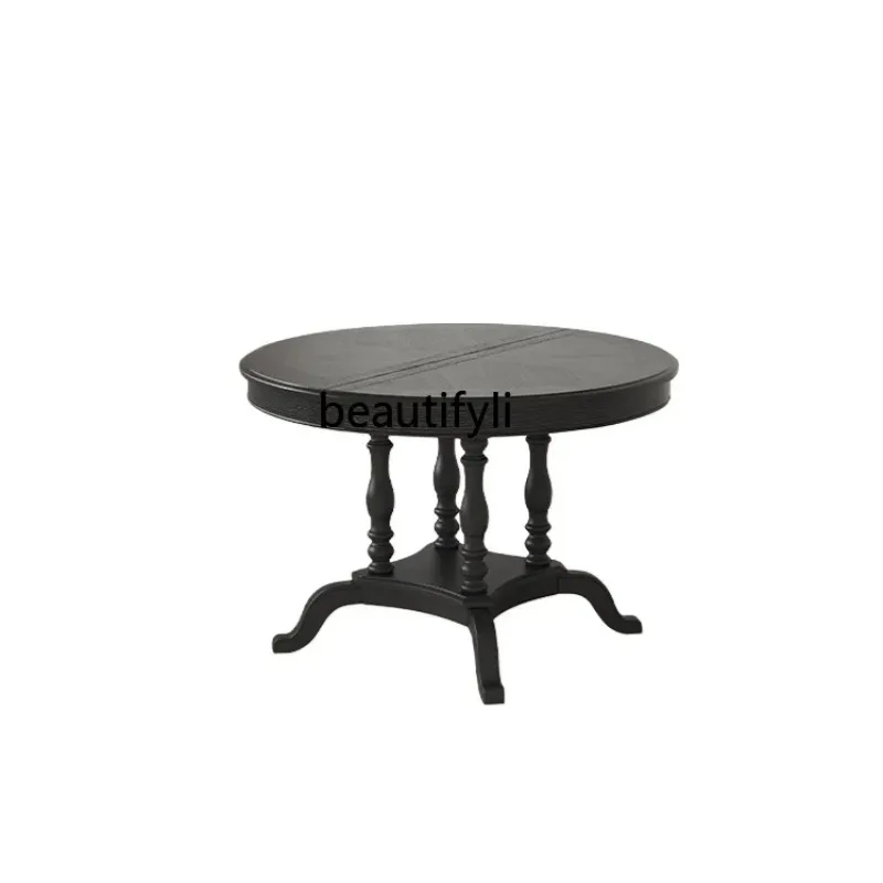 

French Retro Solid Wood Retractable Round Table American Folding Chinese Dining Table Home