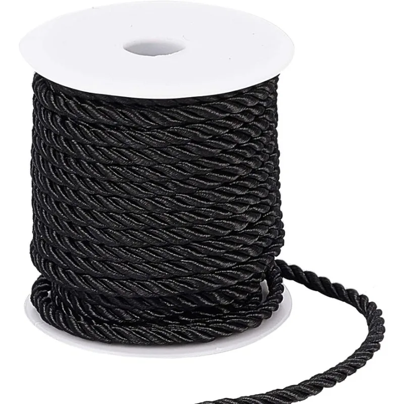 Adorno de cordón trenzado de 5 mm, cordón de seda de poliéster de 3 capas, cuerda decorativa, cordón de viscosa brillante de Navidad
