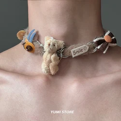 Y2K Plush Bear Choker Cute Cartoon Bow Collar for Women Fashion Sweet Jewelry Unisex Choker Necklace Wholesale