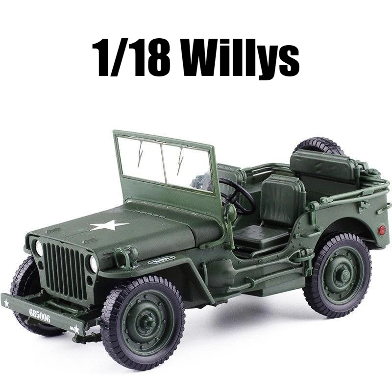 

1/18 WILLYS Off Road Military Army Vehicle Miniature Model Zinc Alloy Toy Car Free Wheels Diecast Metal Collection Gift Kids