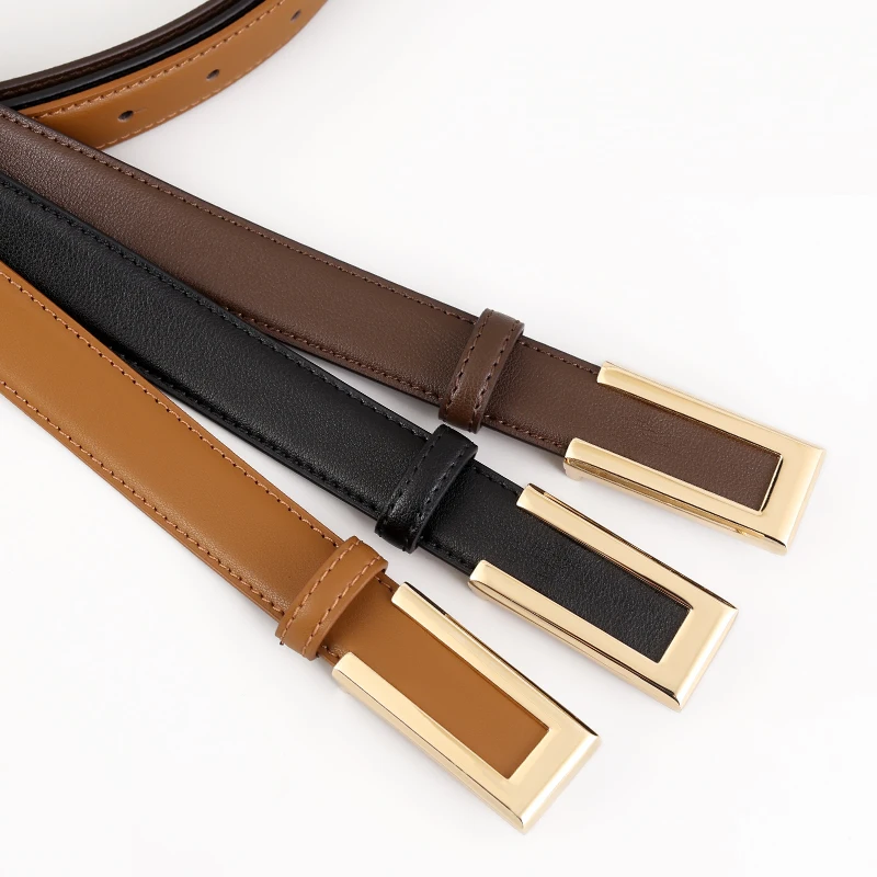 

women's Leather belt simple retro belt for dress with golden buckle