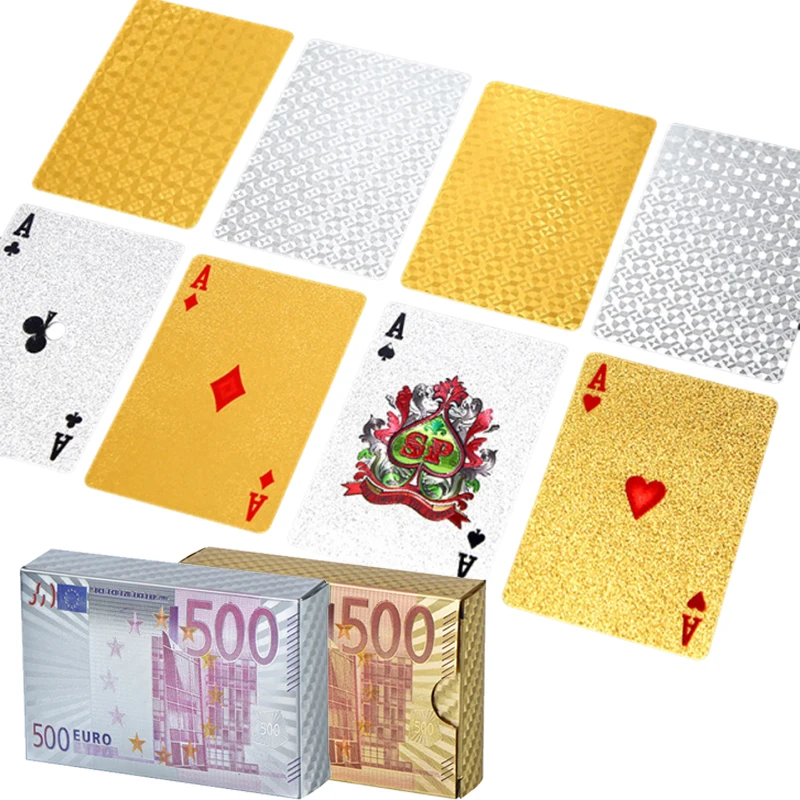 

Poker Game Golden Playing Entertain Cards Durable Waterproof Gold Foil Pokers Magic Cards Plastic Foil Poker Card Game Props TMZ