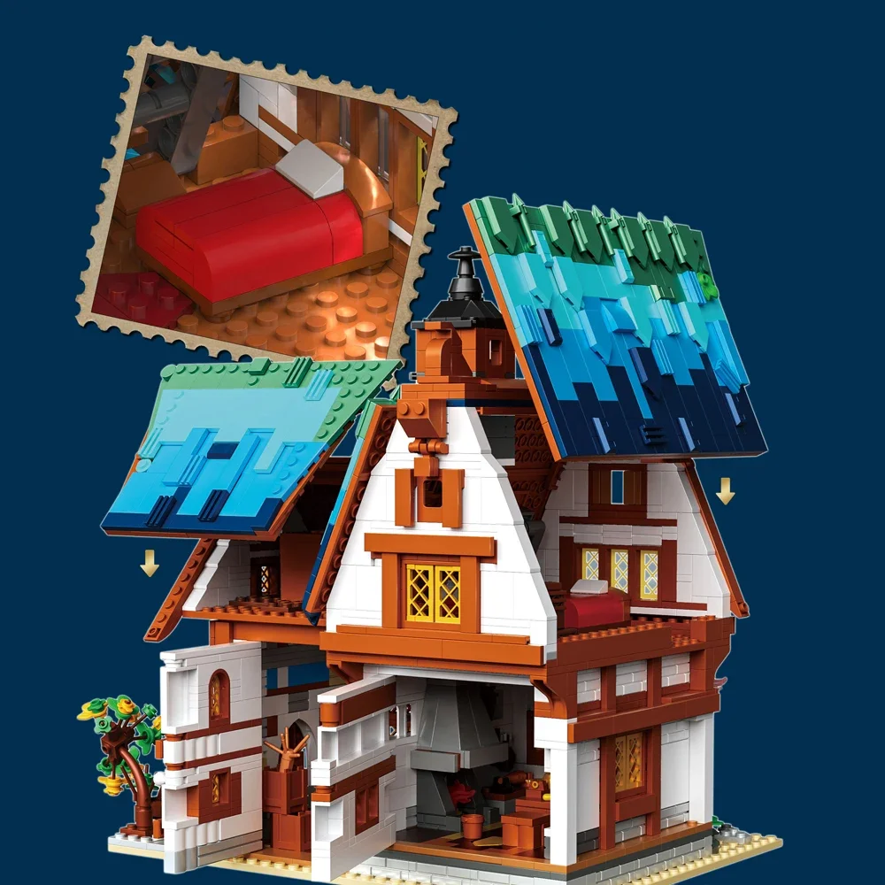 Station postale médiévale technique et maison de manoir, blocs de construction, modèle MOC, Kit d'architecture historique, ensemble pour cadeau d'anniversaire