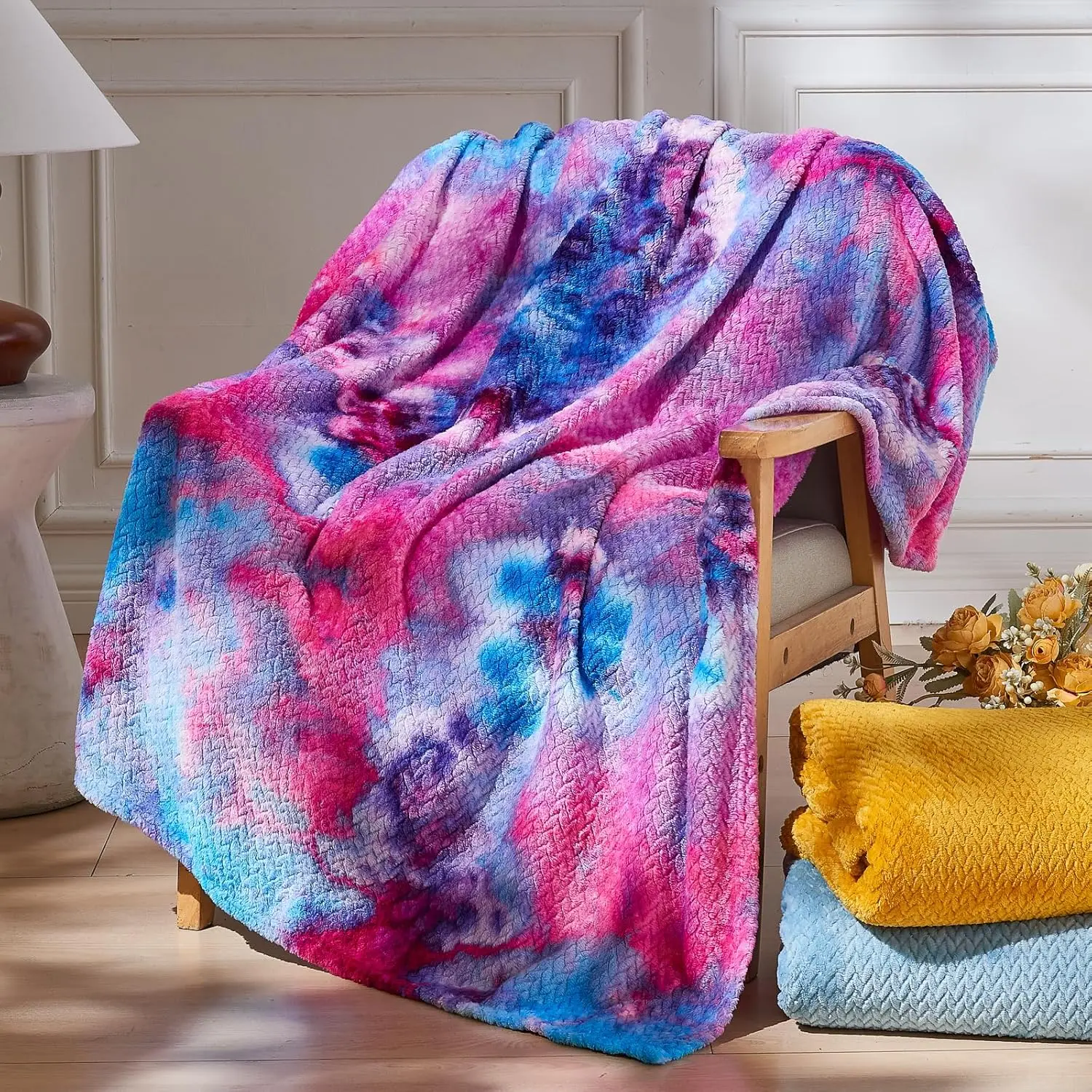 

Super Soft Twin Blanket Deep Purple Rainbow Premium Silky Flannel Fleece Leaves Pattern Lightweight Bed Blankl Season Use (Deep