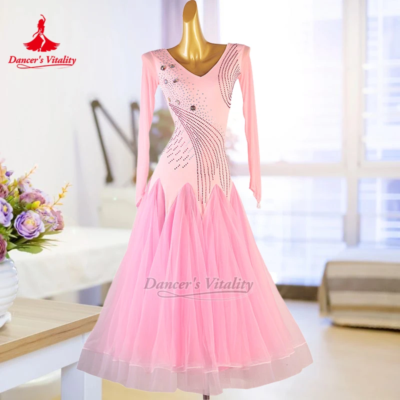 Waltz Foxtrot V-neck Long Sleeves Training Modern Dress Dancer's Vitality Adult Women Social Dance Professional Clothe Customize