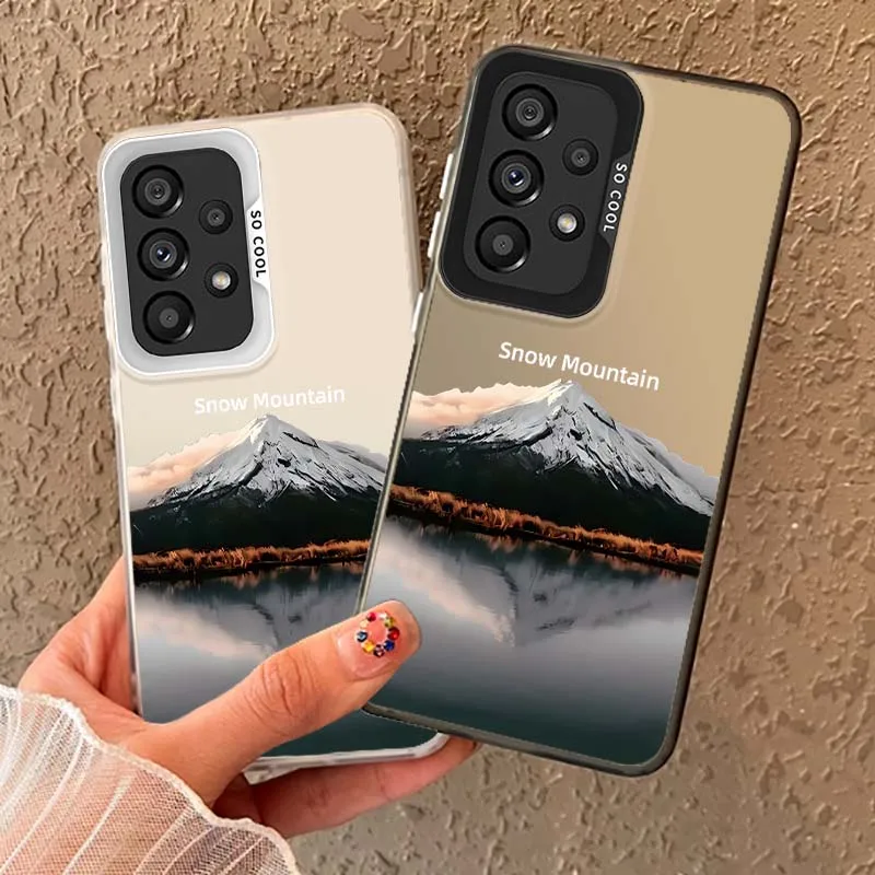 Snowy Mountain Lake For Samsung Galaxy A73 A72 A71 A56 A55 A54 A53 A52 A52S A51 A36 A35 M11 Colored Silver Phone Case