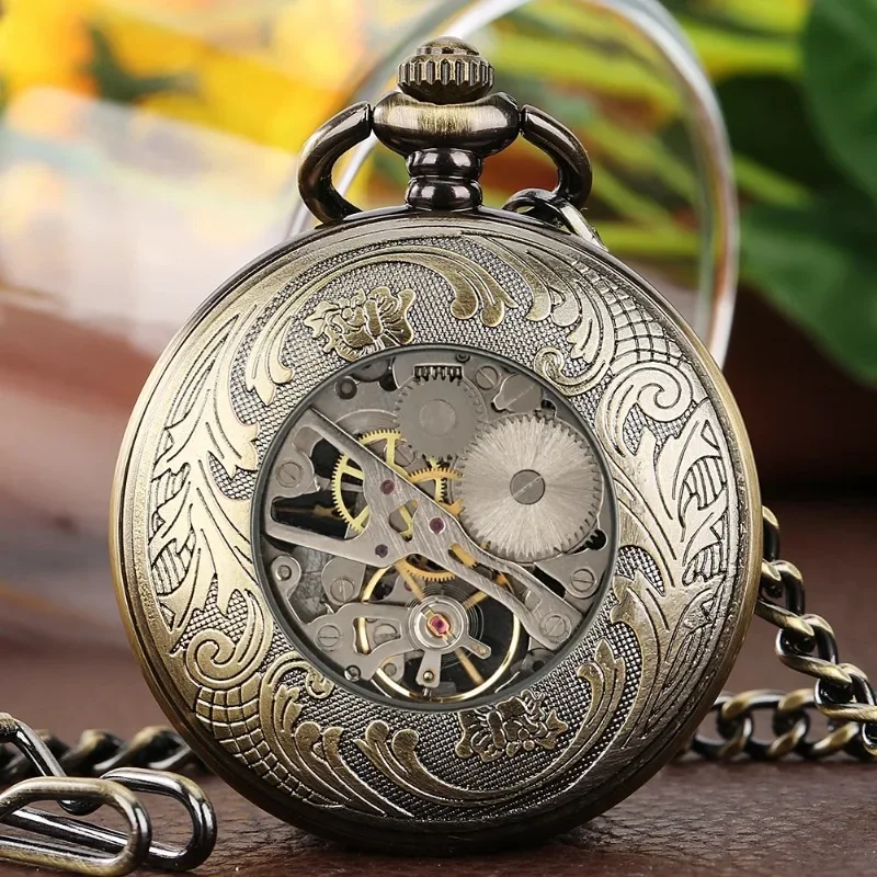 Retro Shield Men's Manipulator Moving Winding Pocket Watch Arabic Numeral Dial Flip Watch