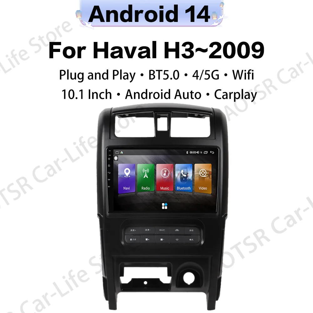 Automotive Multimedia Android 14 Video Player For Haval H3 2003 2004 2005 2006 2007 2008 2009 GPS Navigation Car Radio Head Unit