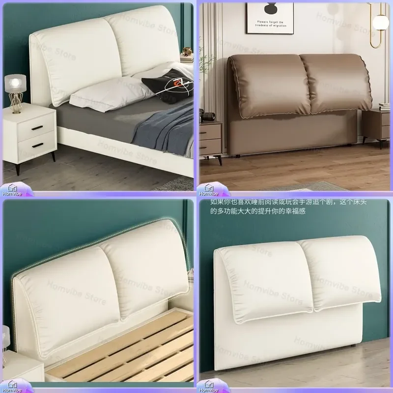 Cream Elephant Ear Headboard Solid Wood Floor Standing Soft Upholstered Backrest Bedroom Furniture Modern Minimalist Design
