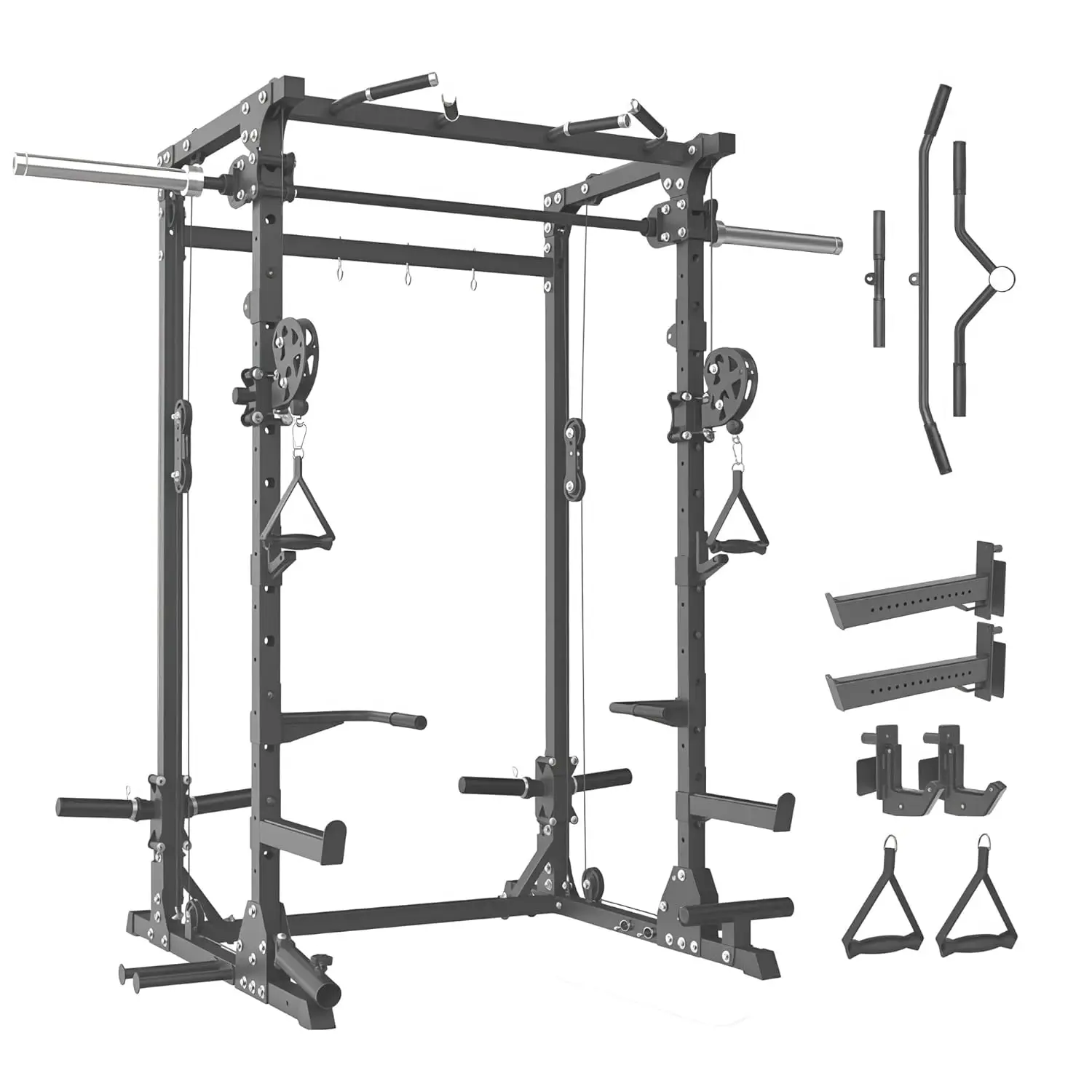 

5-in-1 Heavy-Duty Squat Rack with Cable Crossover Full-Body Home Gym Dual 1:1 Pulley System, Custom
