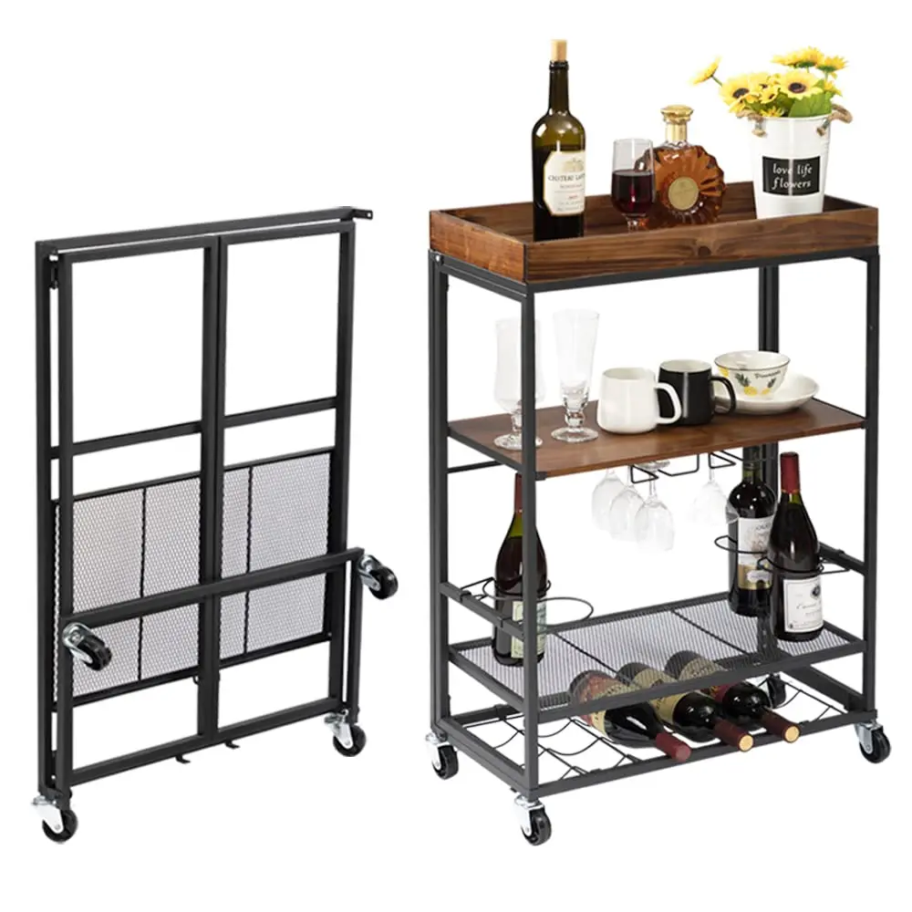 New Metal Dining Car Folding Trolley Truck Kitchen Furniture Folding Trolley Dining Truck