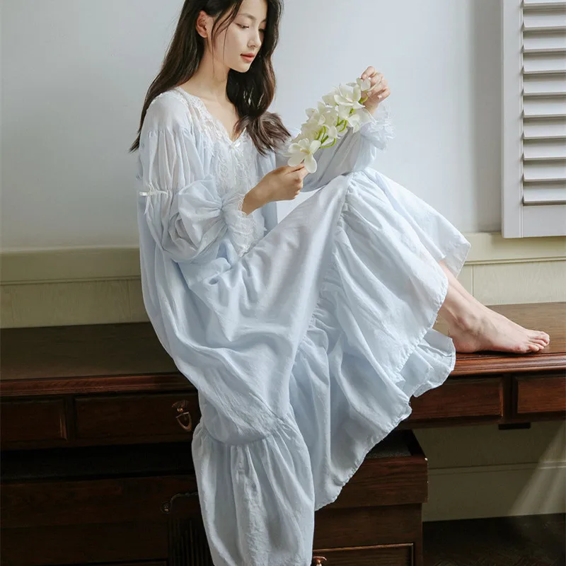 knee length dresses for ladies Shop Blue Comfortable Printed Pure Cotton Nighty For Ladies – 9shines label main image 0