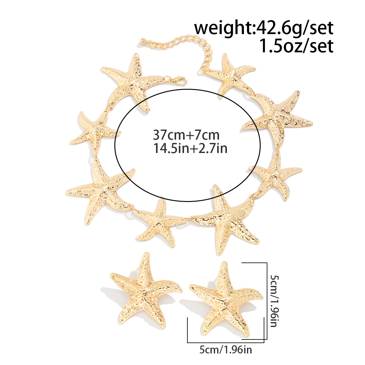 Salircon Bohemia Vintage Large Metal Starfish Choker Necklace Drop Earrings for Women  Trendy Charm Party Banquet Jewelry Set