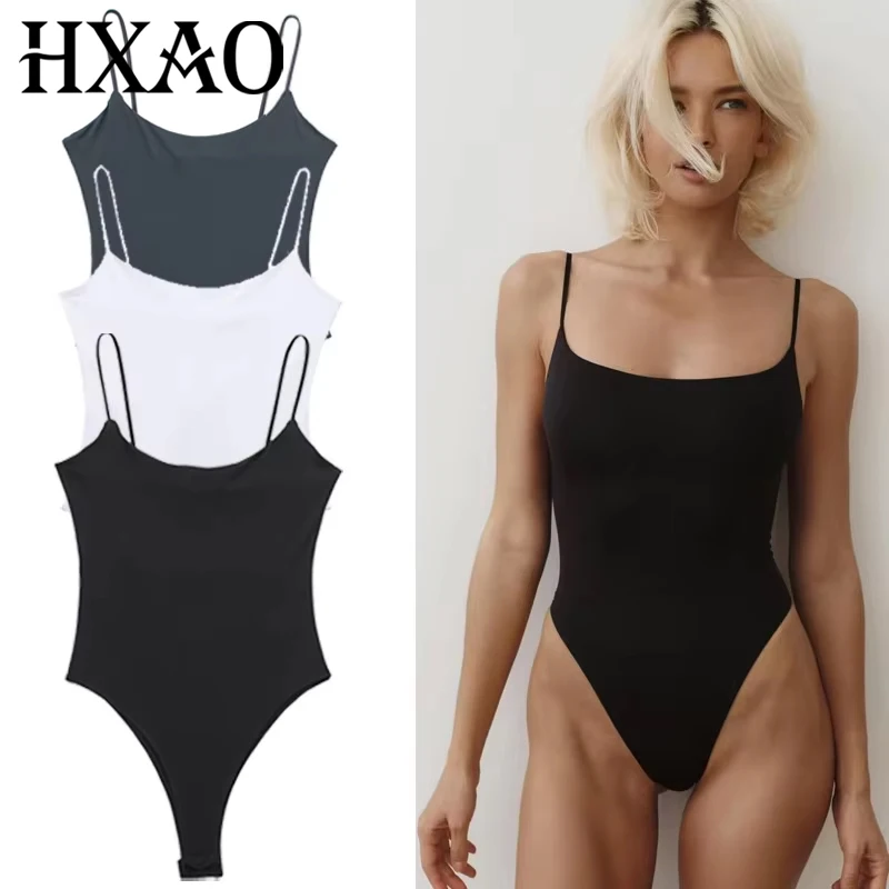 

HXAO Slip Thongs Bodysuit Women Body Sexy Women Black White Grey Tops Sleeveless Lingerie Spandex Bodysuits Backless Rave Oufit