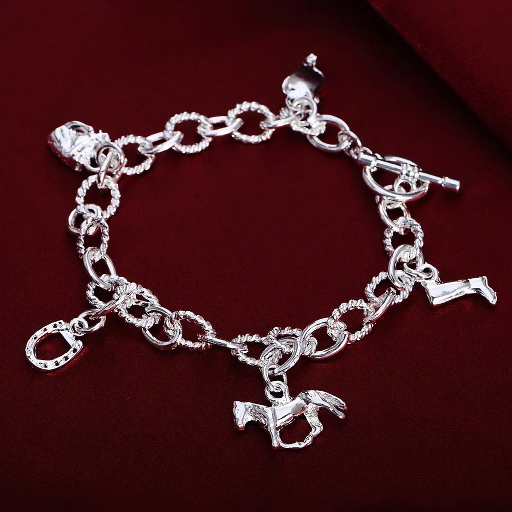 

Fine 100% Solid 925 Silver Horseshoe Farm Chain Bracelets For Women Men Wedding Party Holiday Gifts High Quality Fashion Jewelry
